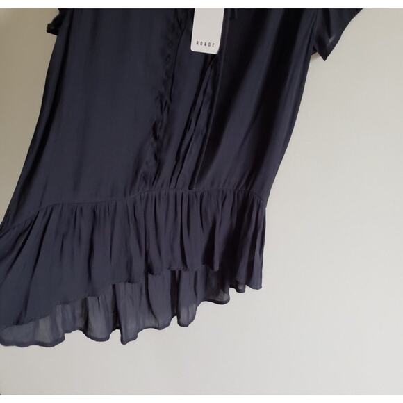 NWT Ro & De Navy Ruffle Tie Neck Top - Picture 3 of 6